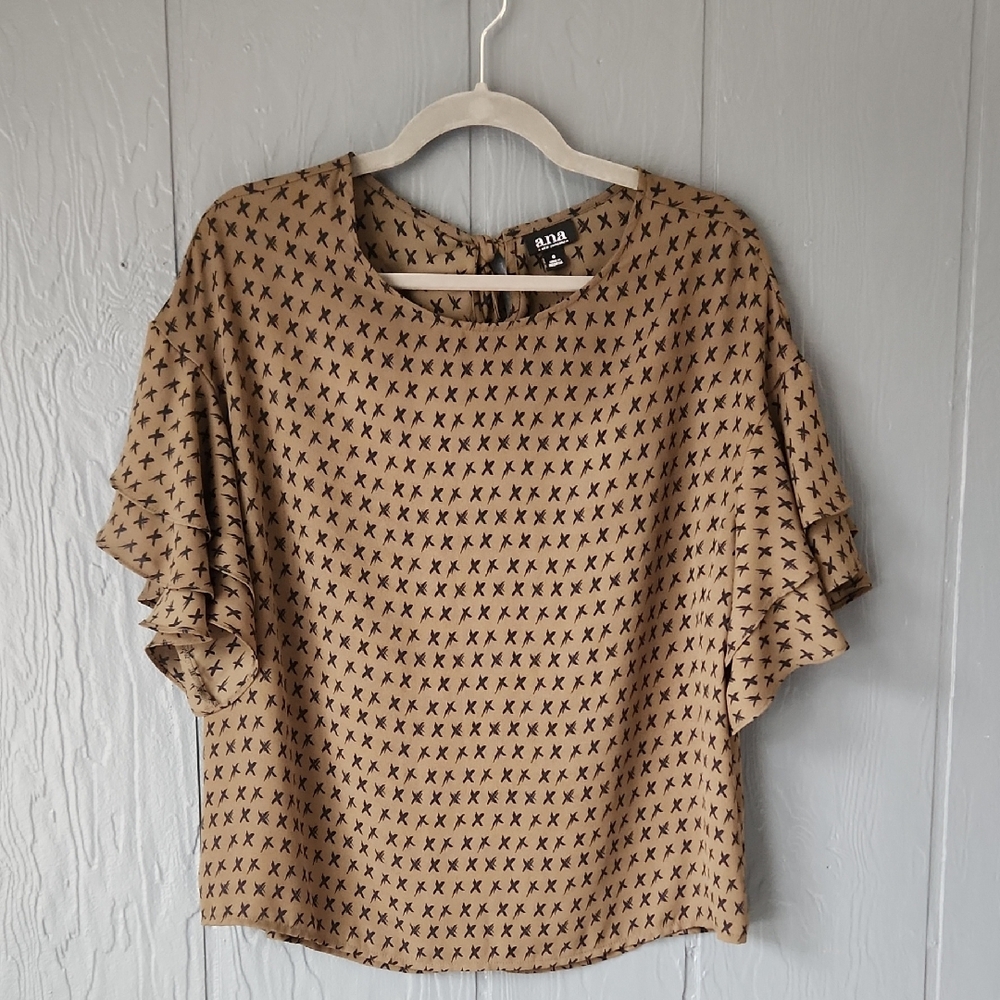 Women's Olive Blouse with Black Pattern